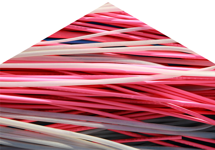Red and white wires in a bundle