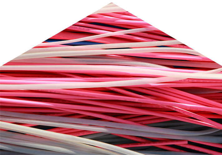 Red and white wires in a bundle