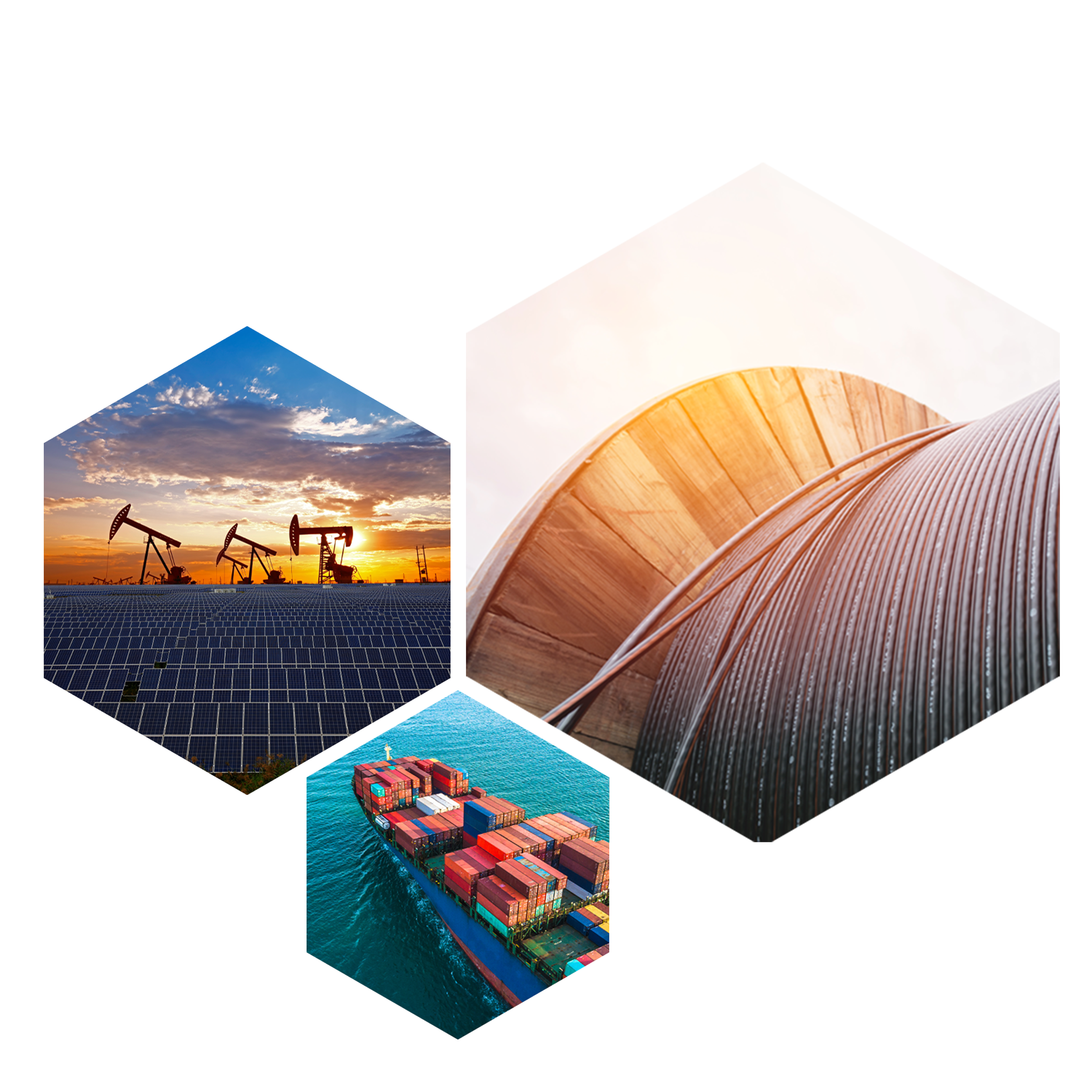 Three hexagon images of energy management