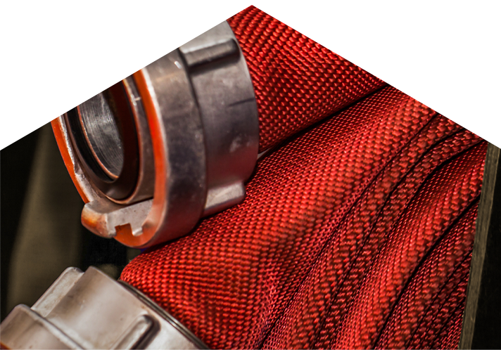 Closeup of red fire hoses
